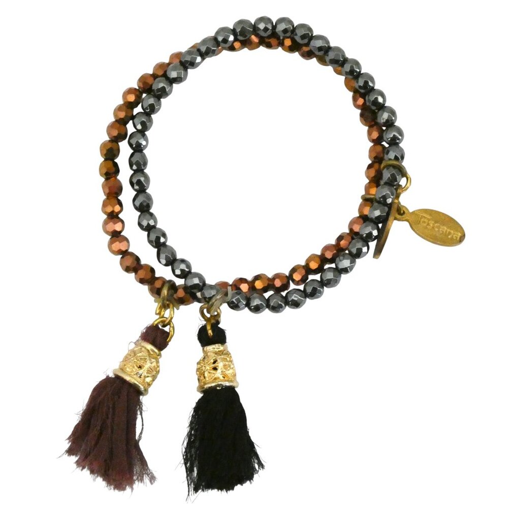 TOSCANA beaded stretch bracelets w tassel set of 2